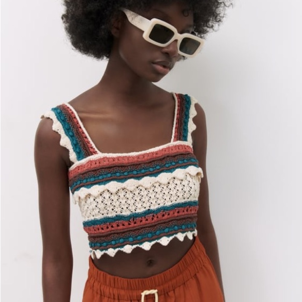 Zara Multicolor Crochet Stripe Crop Top